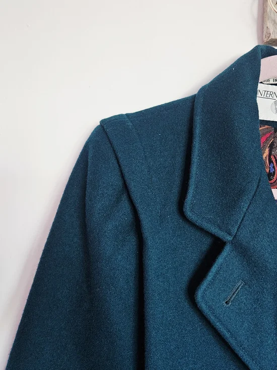 Vintage Double-Breasted Forest Green Wool Blend Peacoat Size 8 - Picture 6 of 9